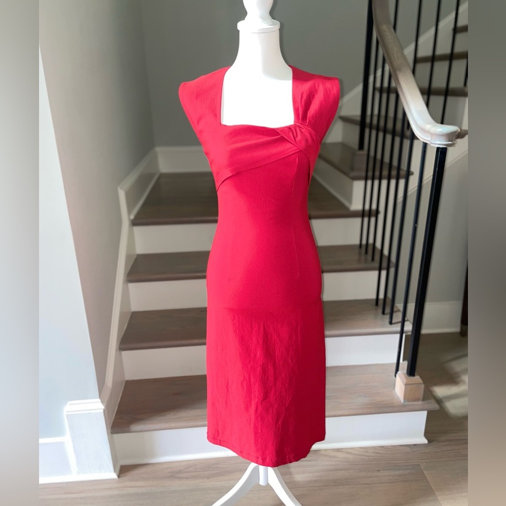 Bettie Page Retro Pinup Girl 1950’s Red Wiggle Dress Vintage Inspired